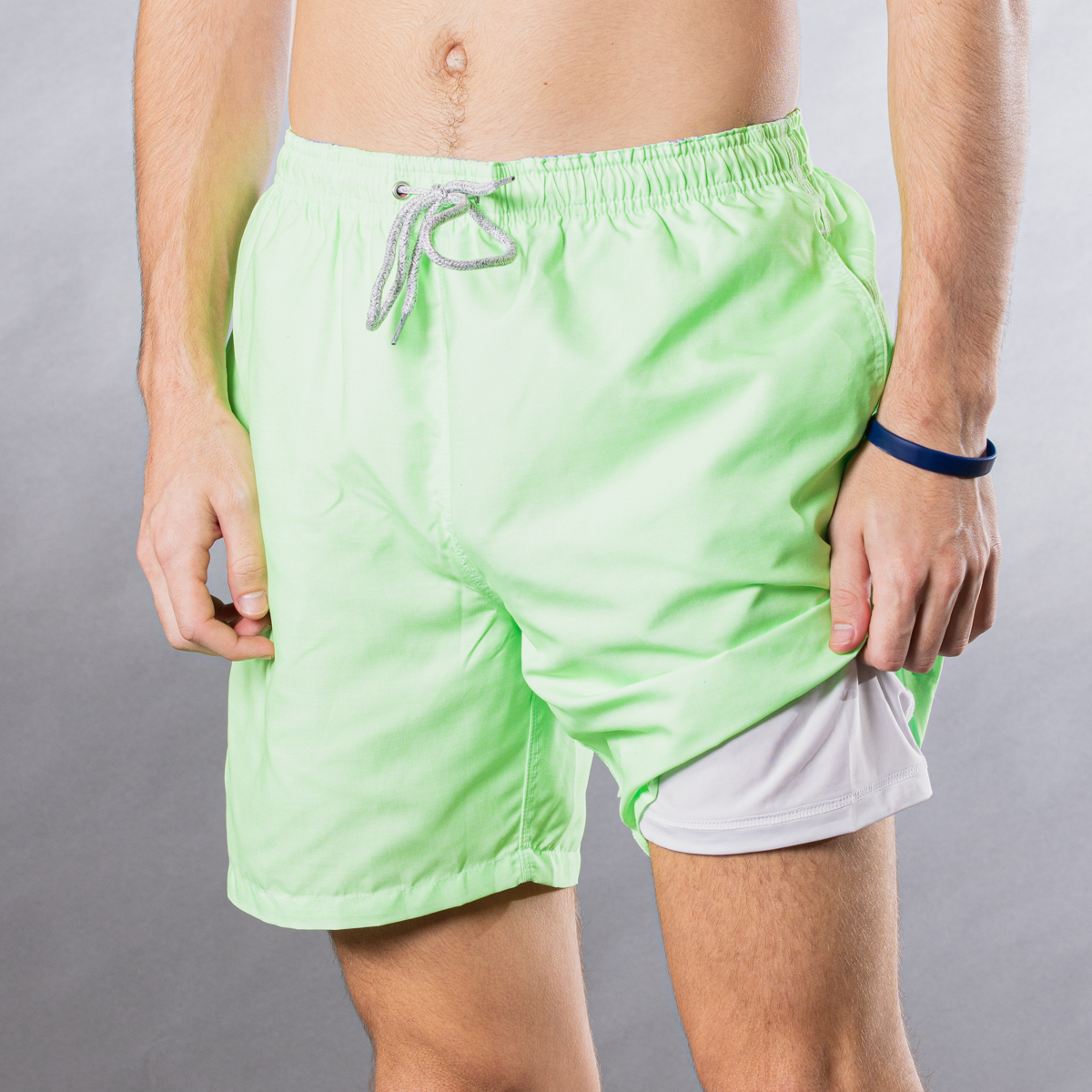 Men's Cyclist Liner Swim Trunks - Solid Linen Green