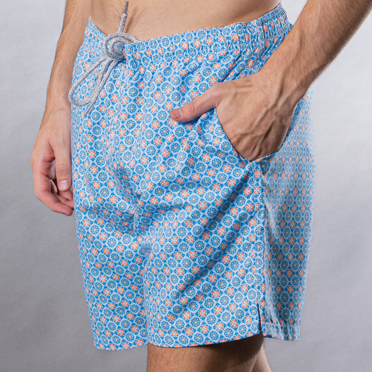 Men's Mesh Liner Swim Trunks - Medallion Light Blue