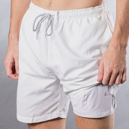 Men's Cyclist Liner Swim Trunks - Solid Linen White