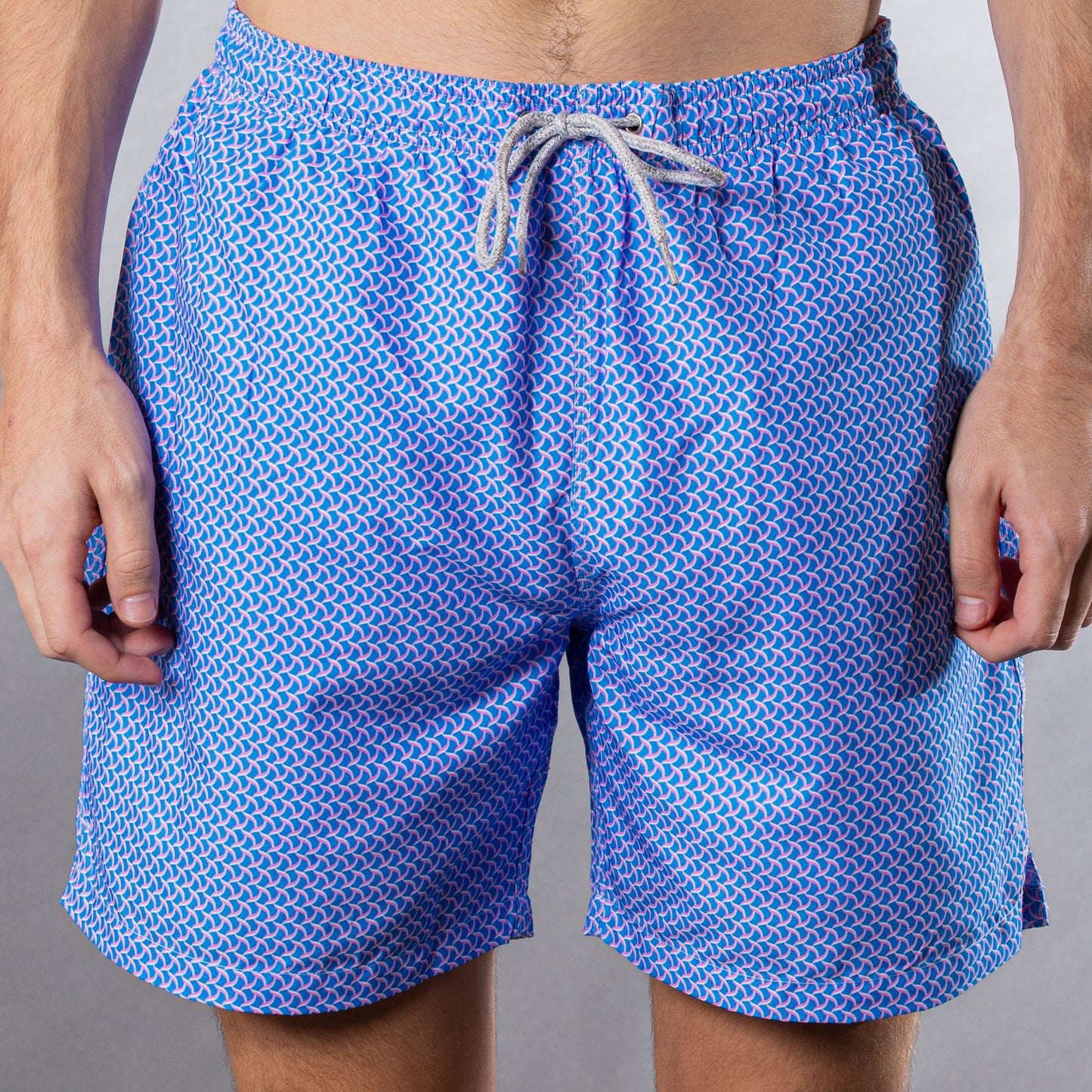 Men's Cyclist Liner Swim Trunks - Swirl Print Blue/Coral