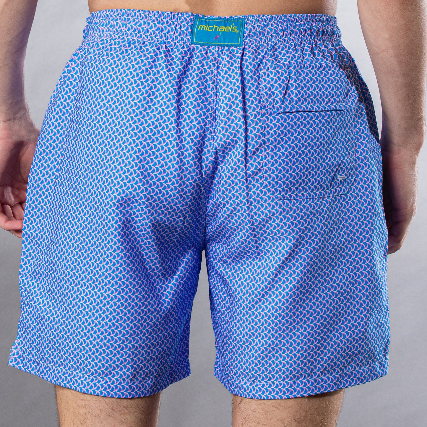 Men's Cyclist Liner Swim Trunks - Swirl Print Blue/Coral