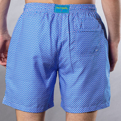 Men's Cyclist Liner Swim Trunks - Swirl Print Blue/Coral