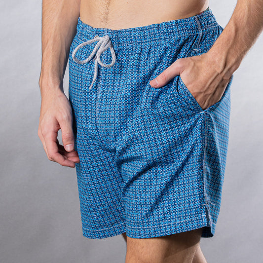 Men's Mesh Liner Swim Trunks - Moroccan Flowers Navy Blue