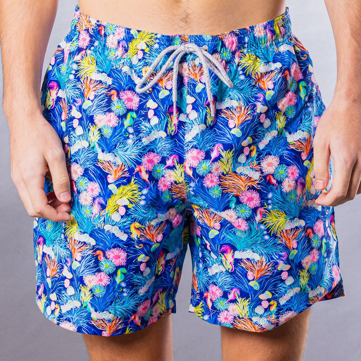 Men's Mesh Liner Swim Trunks - New Seahorses Navy Blue