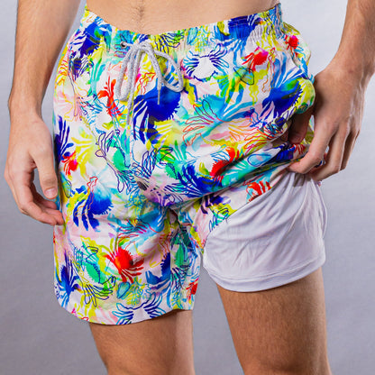 Men's Cyclist Liner Swim Trunks - Crabs White