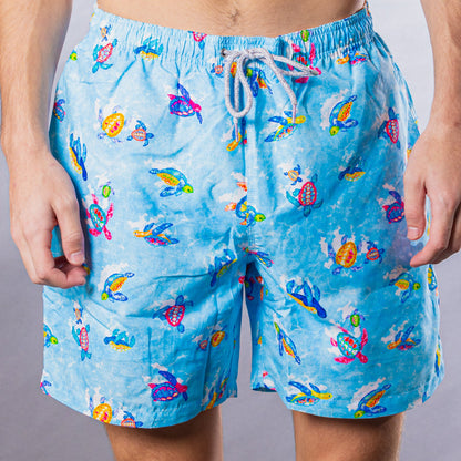 Men's Mesh Liner Swim Trunks - New Turtles Light Blue