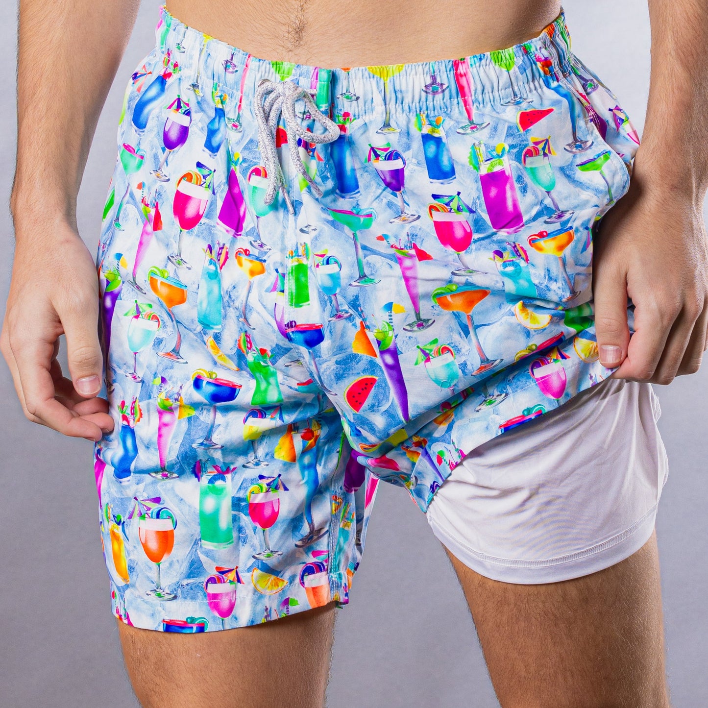 Men's Cyclist Liner Swim Trunks - Tropical Treats Multicolored