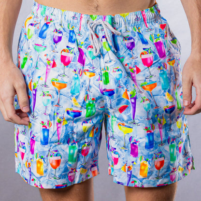 Men's Cyclist Liner Swim Trunks - Tropical Treats Multicolored