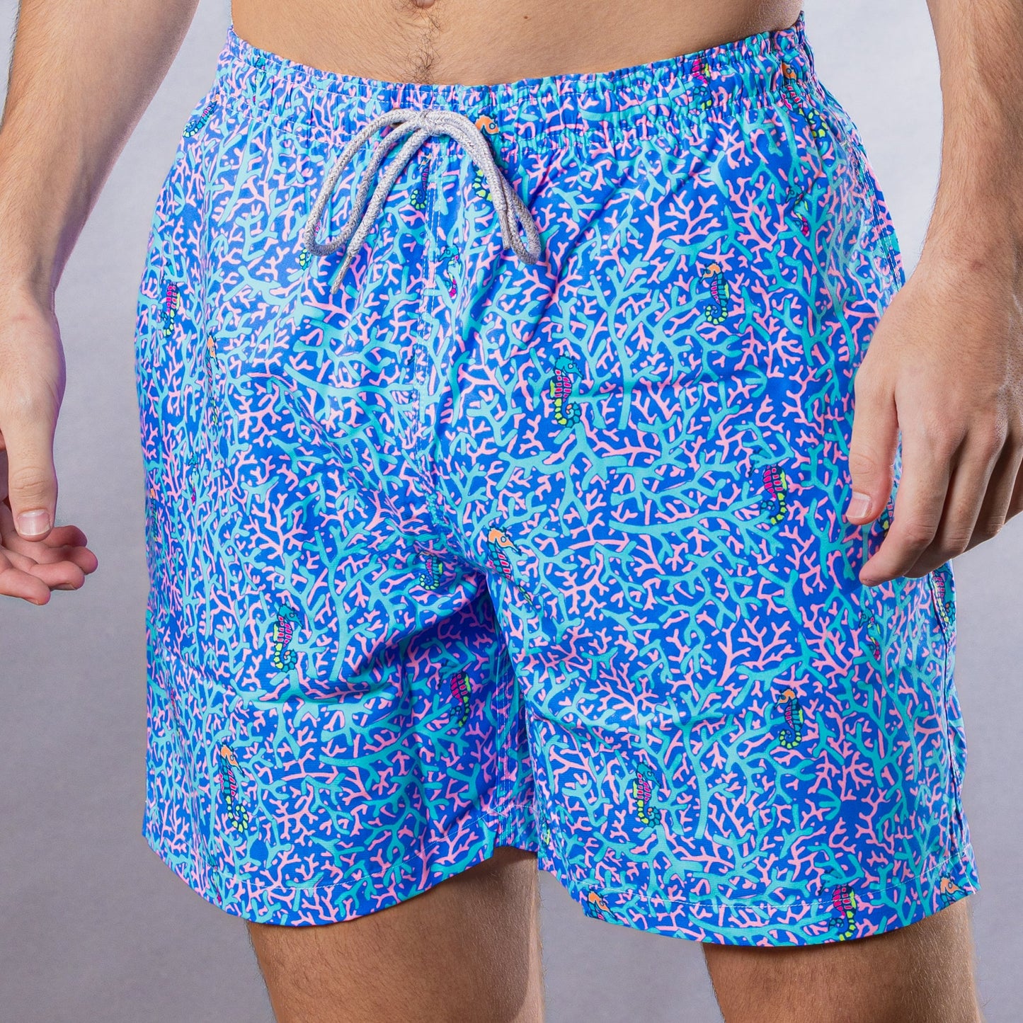 Men's Cyclist Liner Swim Trunks - Rainbow Seahorses Aqua