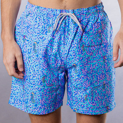 Men's Cyclist Liner Swim Trunks - Rainbow Seahorses Aqua