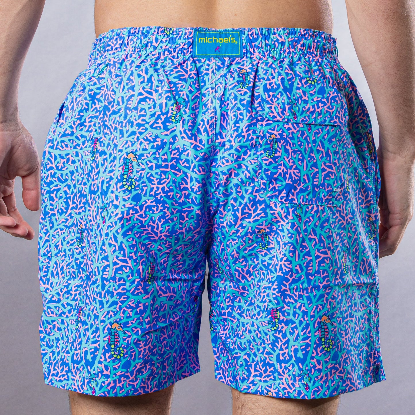 Men's Cyclist Liner Swim Trunks - Rainbow Seahorses Aqua