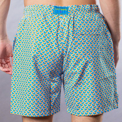 Men's Cyclist Liner Swim Trunks - Swirl Print Turquoise/Orange