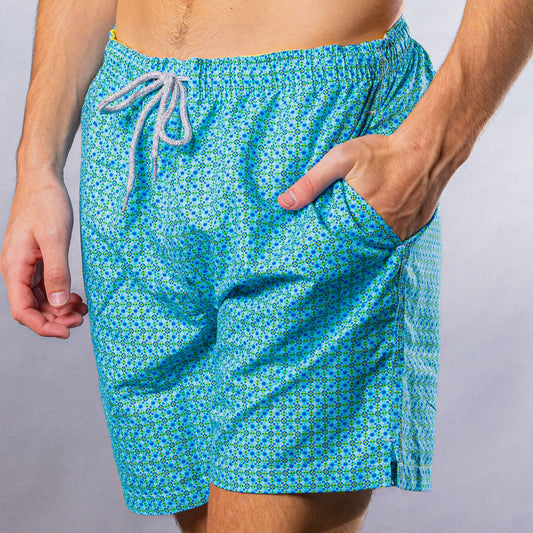 Men's Cyclist Liner Swim Trunks - Moroccan Flowers Light Blue