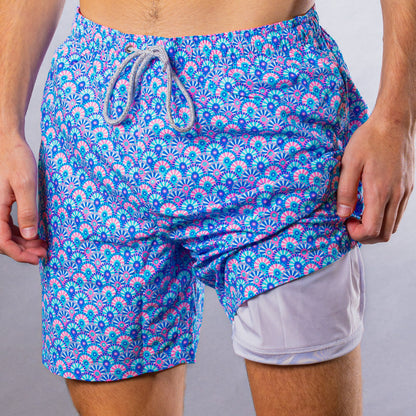 Men's Cyclist Liner Swim Trunks - Dunes Coral