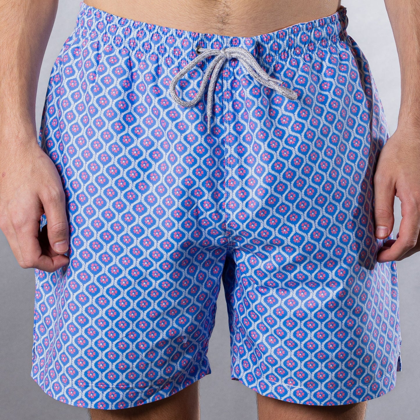 Men's Mesh Liner Swim Trunks - Geo Blue/Pink