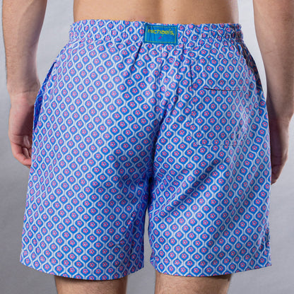 Men's Mesh Liner Swim Trunks - Geo Blue/Pink