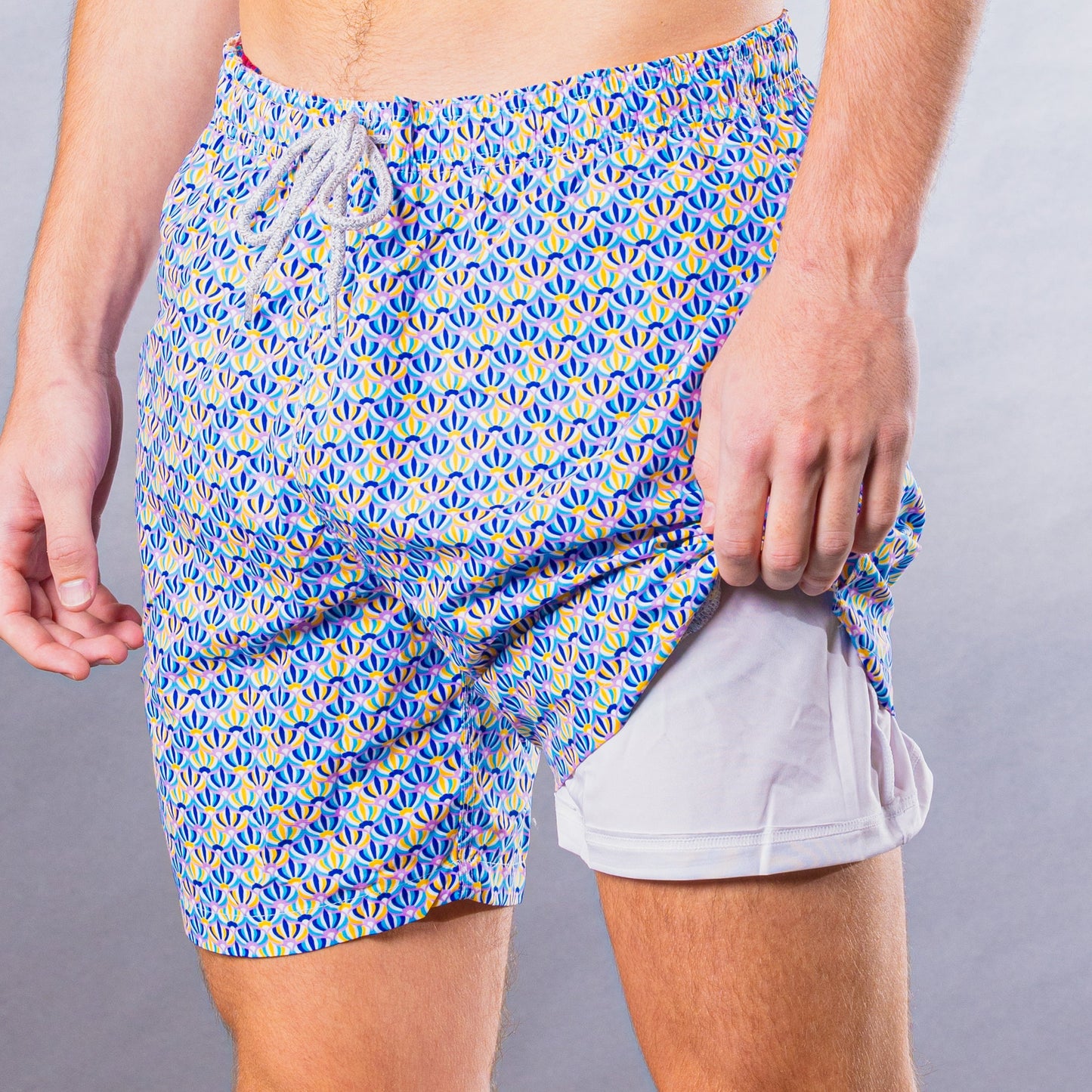 Men's Cyclist Liner Swim Trunks - Spinning Tops Lavender