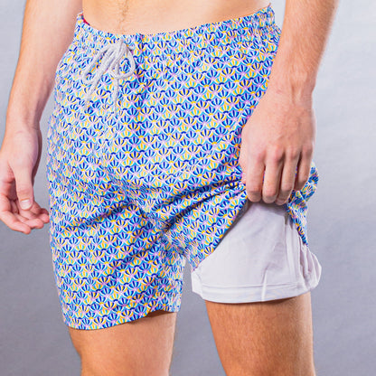 Men's Cyclist Liner Swim Trunks - Spinning Tops Lavender