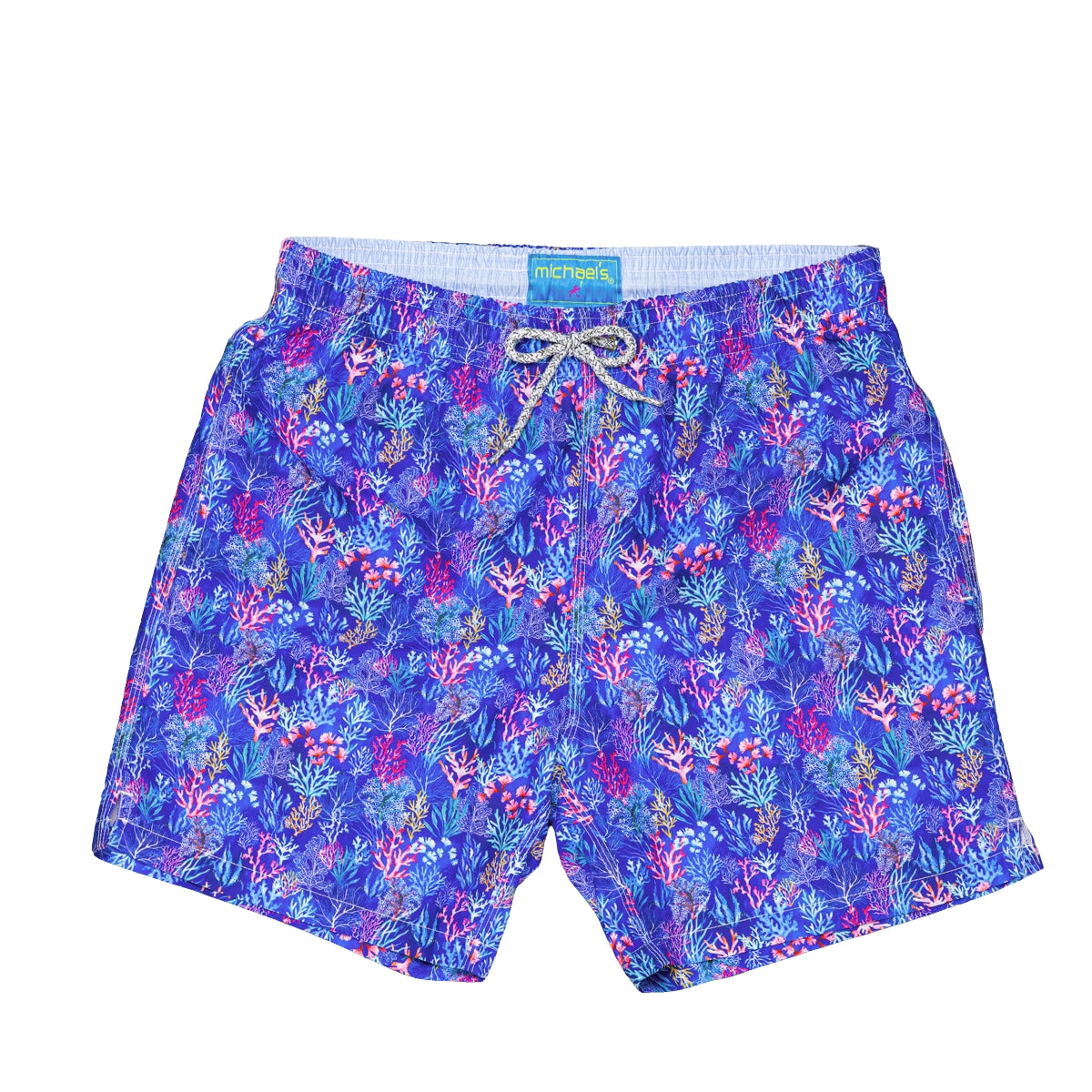 Men's Mesh Liner Swim Trunks - Navy Blue Coral Jungle