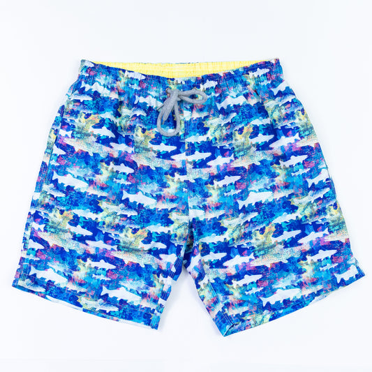 Men's Cyclist Liner Swim Trunks - Navy Blue Sharks