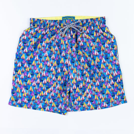 Men's Mesh Liner Swim Trunks - Royal Blue Sailing Away