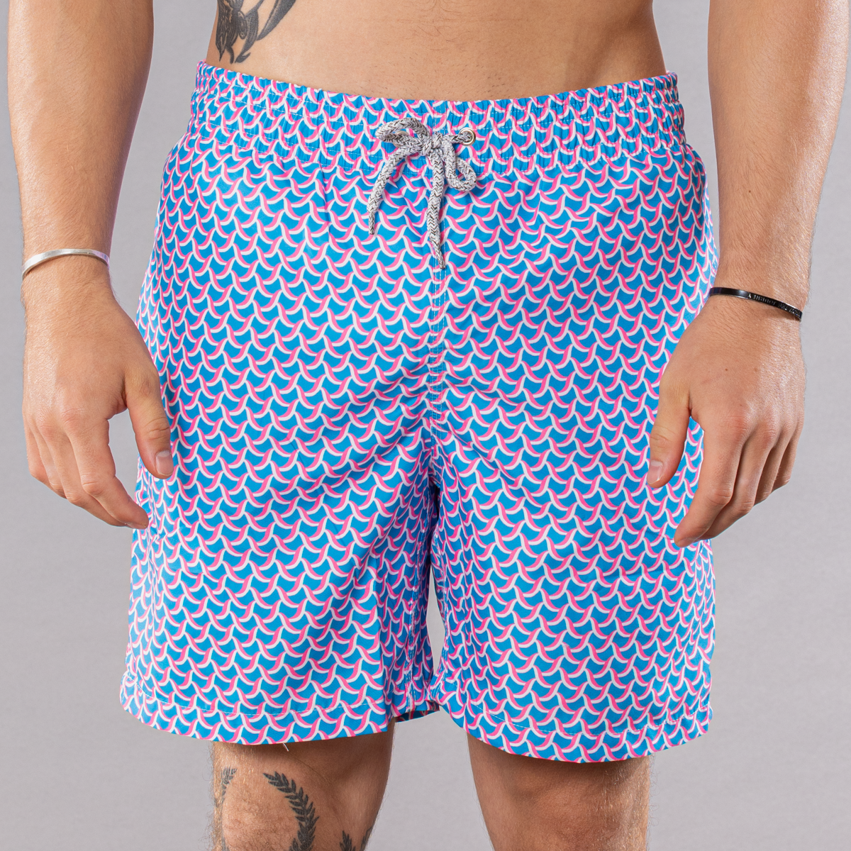 Men's Mesh Liner Swim Trunks - Swirl Print Turquoise/Coral