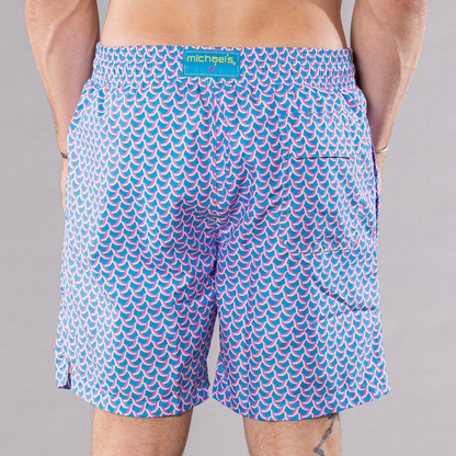 Men's Mesh Liner Swim Trunks - Swirl Print Turquoise/Coral