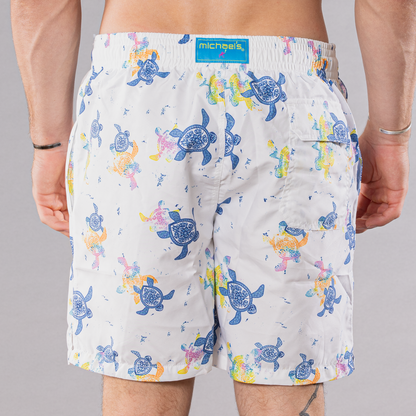 Men's Mesh Liner Swim Trunks - Turtles White