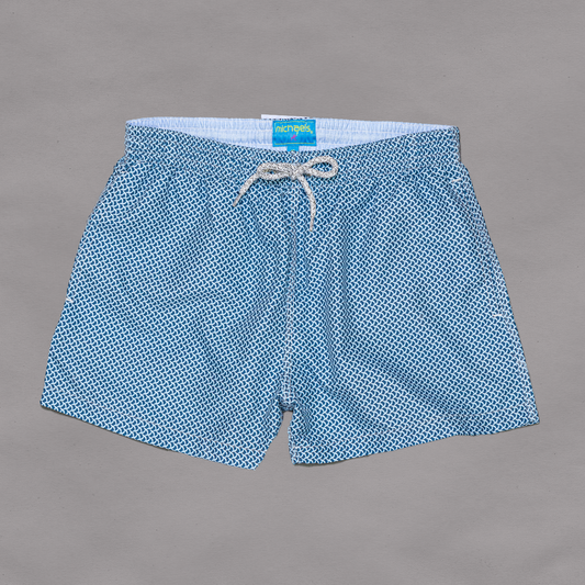 Boy's Wave Print Mesh Swim Trunk - Navy/Sky