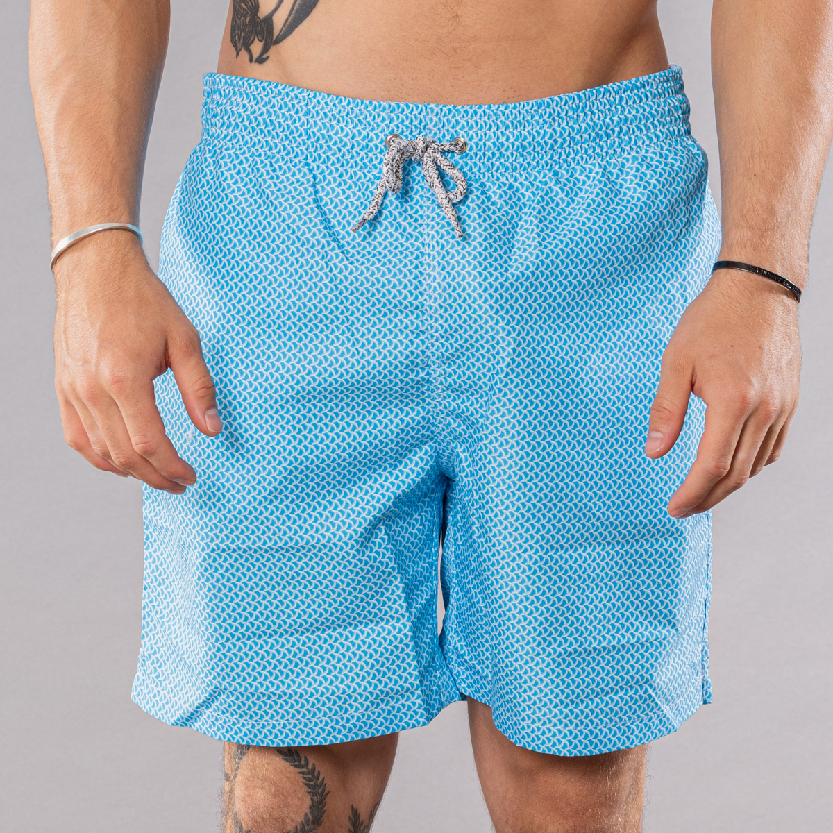 Men's Mesh Liner Swim Trunks - Wave Print Turquoise/Sky