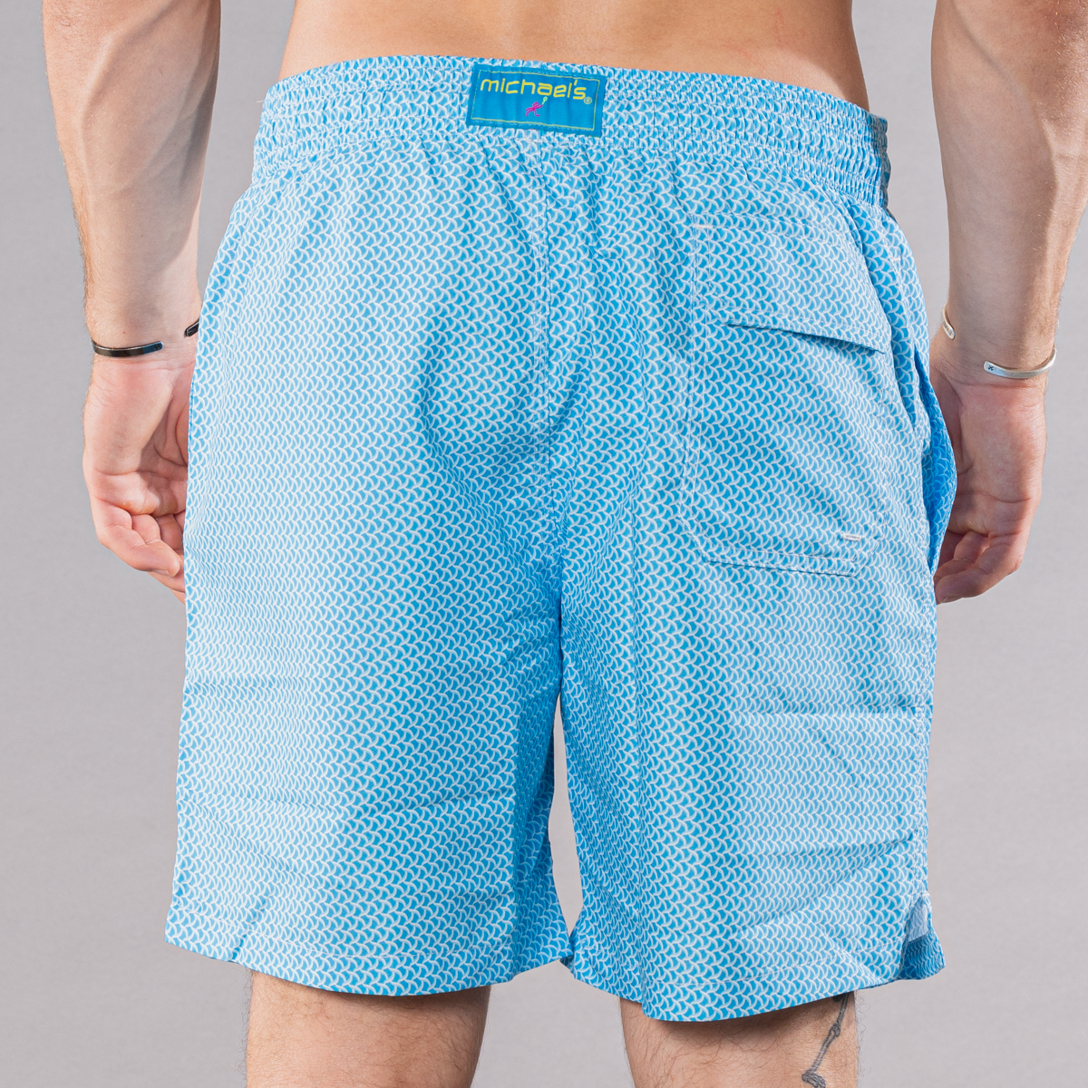 Men's Cyclist Liner Swim Trunks - Wave Print Turquoise/Sky