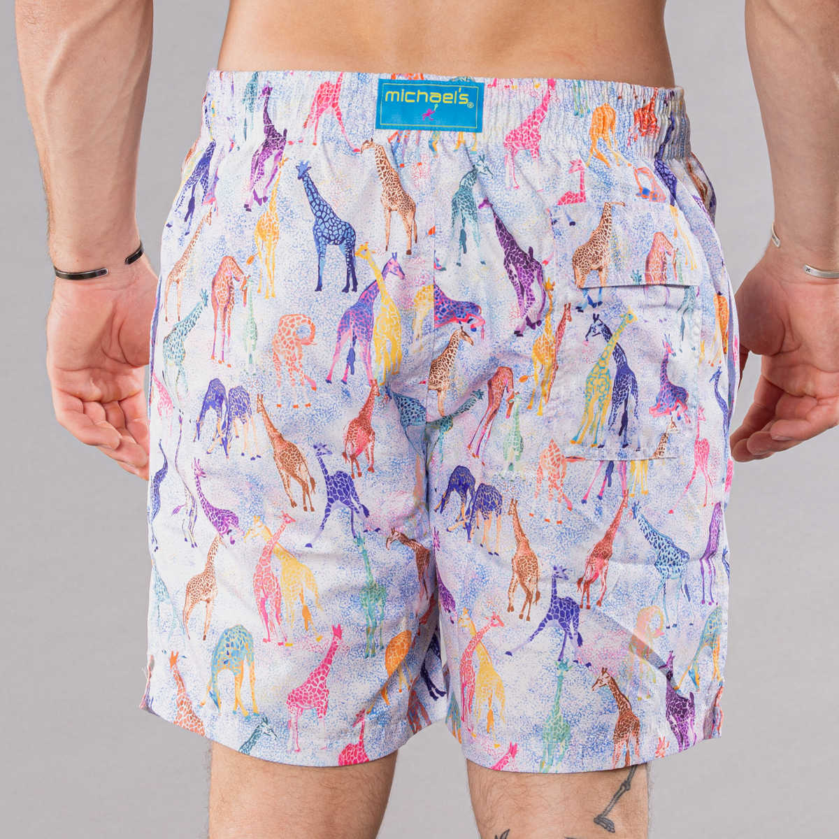 Men's Mesh Liner Swim Trunks - Giraffes Light Blue