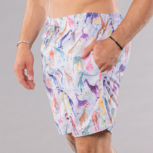 Men's Cyclist Liner Swim Trunks - Giraffes Light Blue