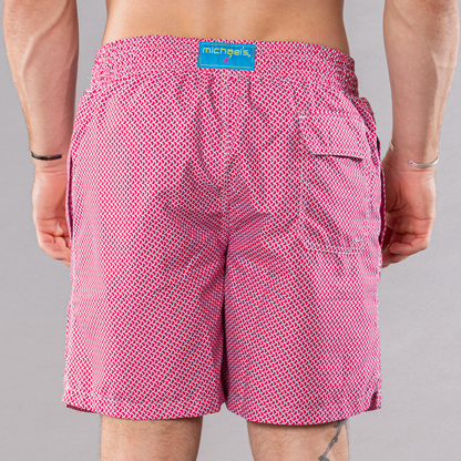 Men's Cyclist Liner Swim Trunks - Wave Print Coral/Turquoise