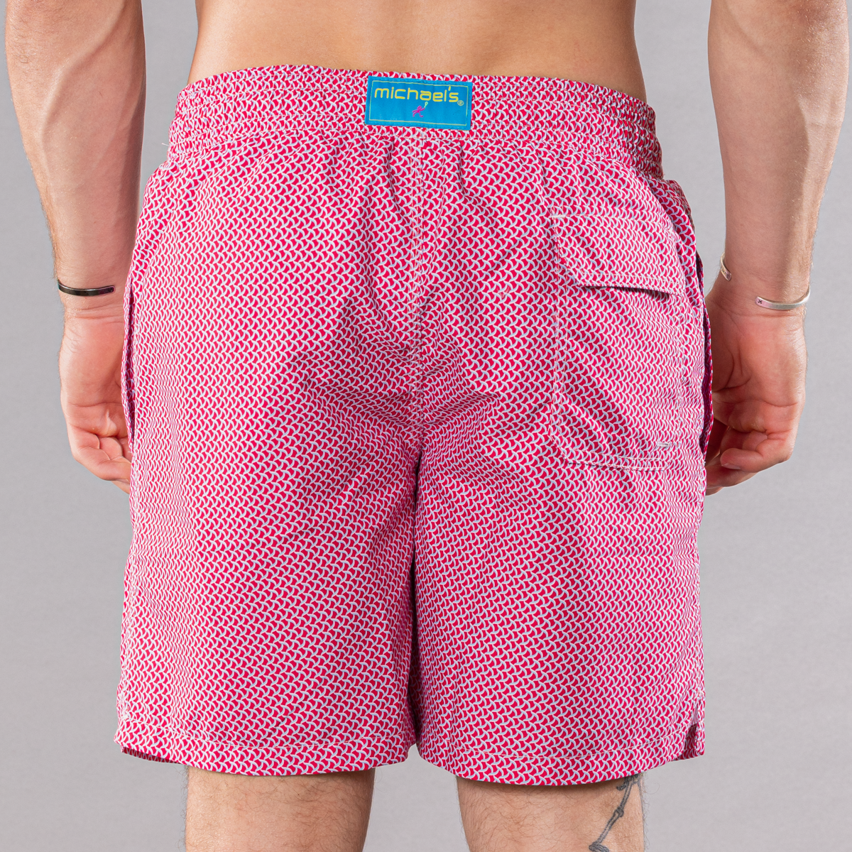 Men's Mesh Liner Swim Trunks - Wave Print Coral/Turquoise