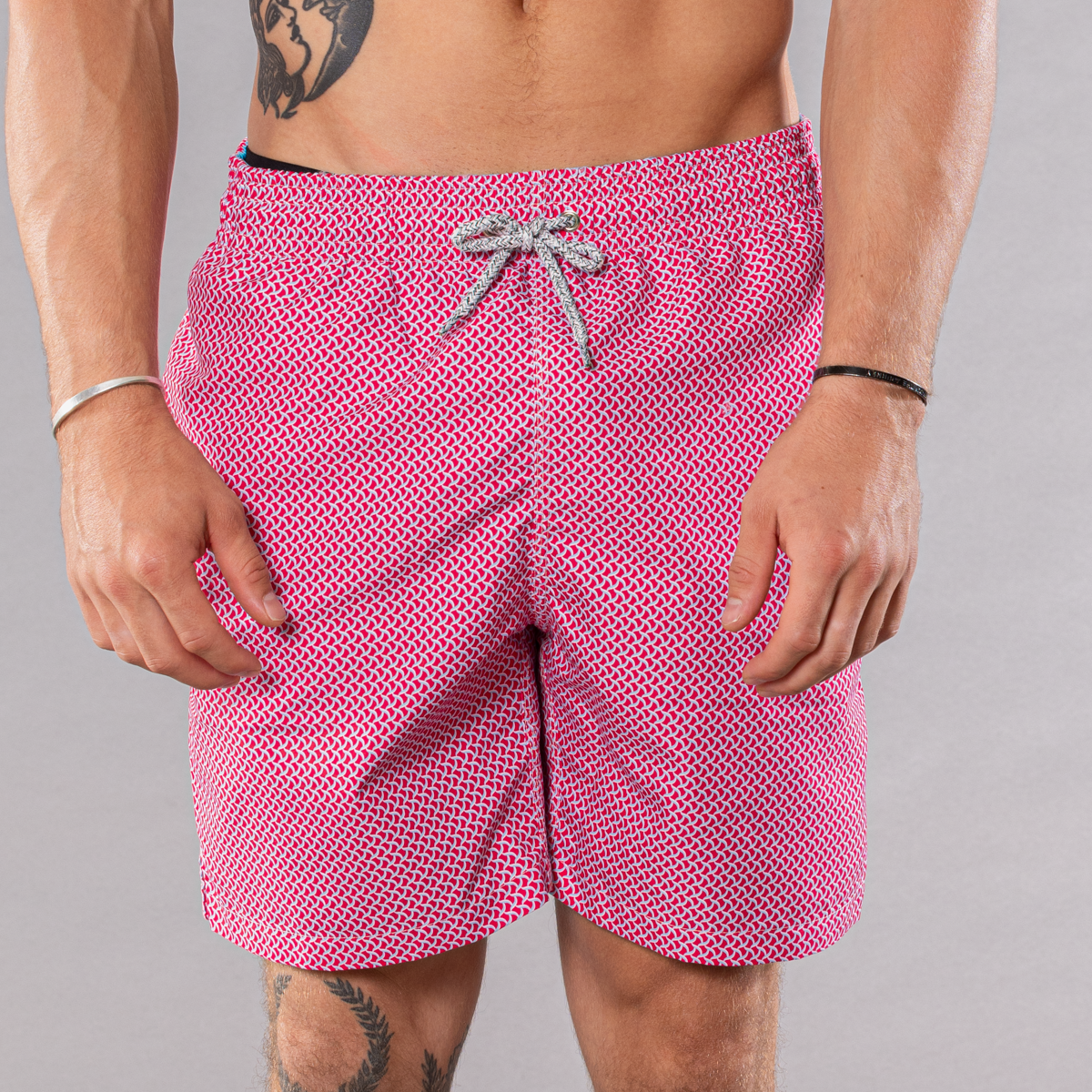 Men's Cyclist Liner Swim Trunks - Wave Print Coral/Turquoise