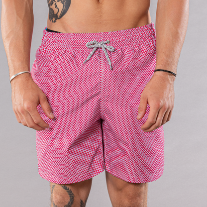 Men's Cyclist Liner Swim Trunks - Wave Print Coral/Turquoise