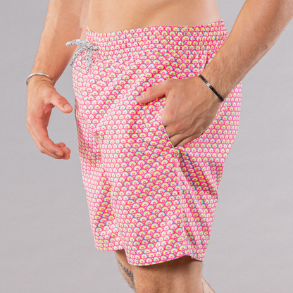 Men's Mesh Liner Swim Trunks - Half Moons Coral/Yellow