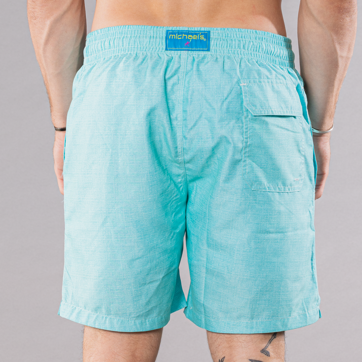 Men's Mesh Liner Swim Trunks - Solid Linen Aqua