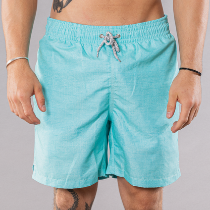 Men's Mesh Liner Swim Trunks - Solid Linen Aqua