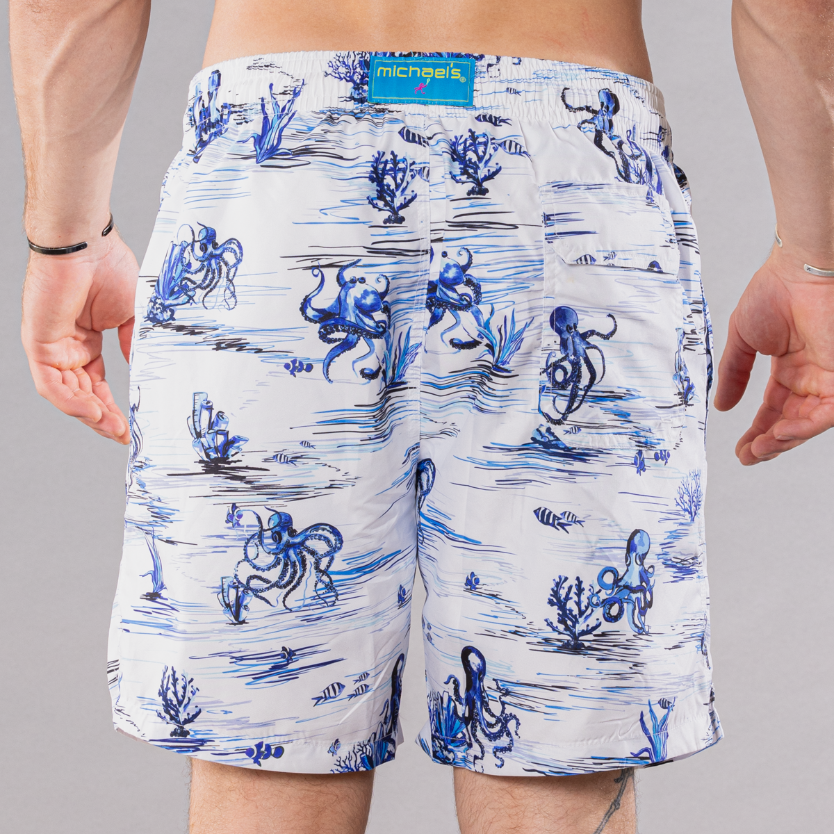 Men's Mesh Liner Swim Trunks - Octopi White