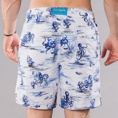 Men's Cyclist Liner Swim Trunks - Octopi White