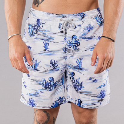 Men's Mesh Liner Swim Trunks - Octopi White