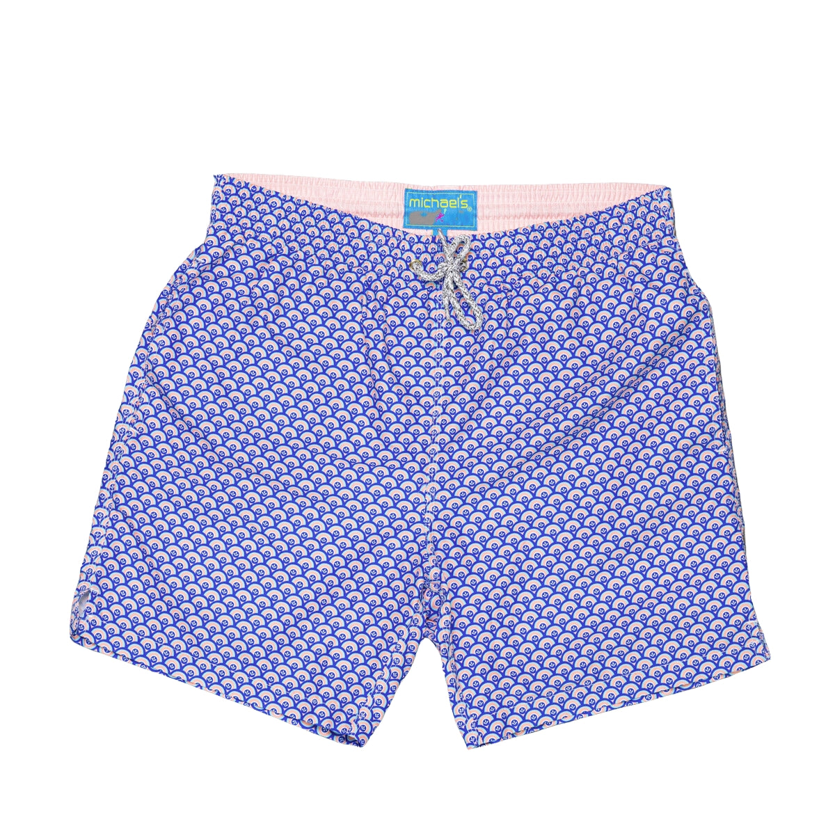 Men's Cyclist Liner Swim Trunks - Turquoise/Pink Half Moons